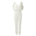 thumbnail image 2 of Aayomet Dressy Jumpsuits For Women Womens Pants V Neck Pocket Jumpsuit Elastic Waist Casual Pants,White M, 2 of 5