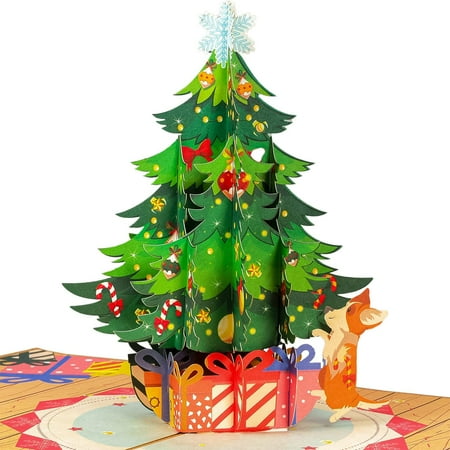 Paper Love Christmas Tree Pop Up Christmas Card, For Christmas Or Holidays 5 X 7 Cover Includes Envelope And Note Tag