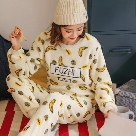 

Ladies Pyjama Women Winter Flannel Pajama Set Fleece Pajamas Sleepwear Thick Warm Velvet Female Homewear Suit Cute Sweet Pijama
