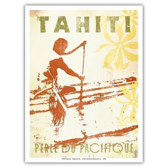 Tahiti - Pearl of the Pacific (Perle Du Pacifique) - Vintage Travel Poster by Wade Koniakowsky - Master Art Print (Unframed) 9in x 12in