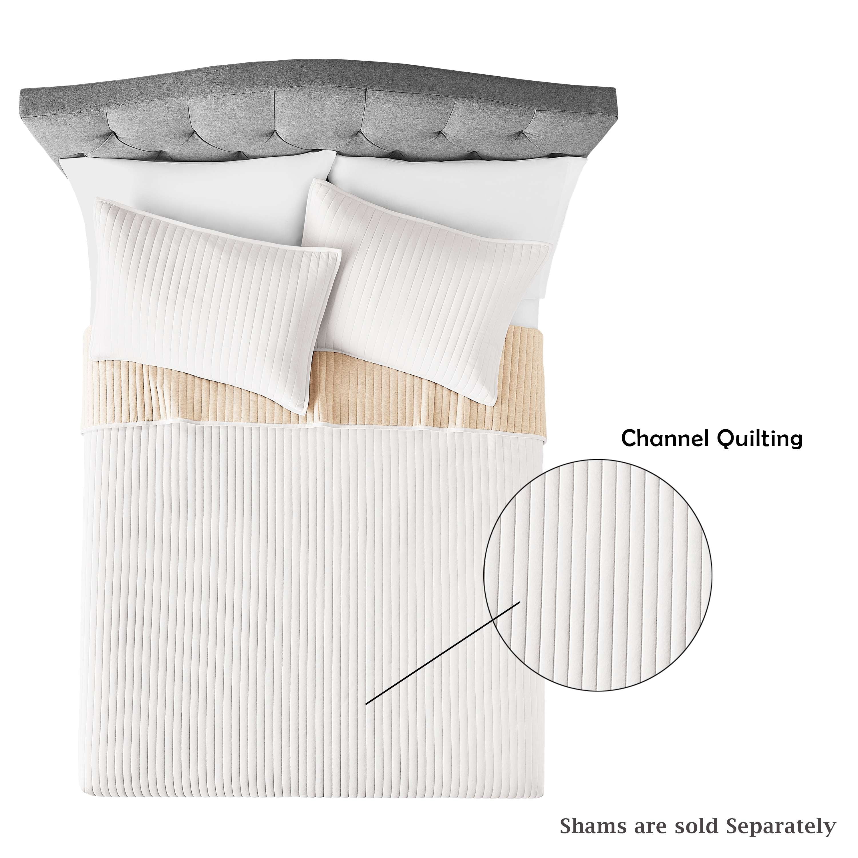 Mainstays Jersey Quilt Bedding Quilt off-White Solid Print 60% Cotton, 40% Polyester Jersey Knitted Weave Quilts, Full/Queen-Reversible, Breathable