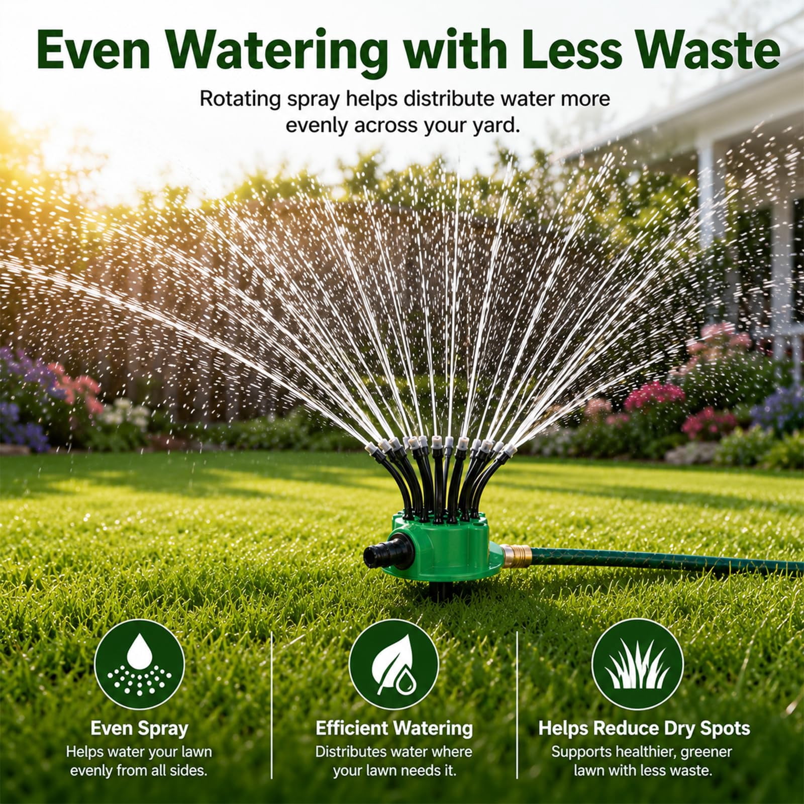 360° Coverage Precision Garden Irrigation Sprinkler - Adjustable Rotating Lawn Sprinkler with 12 Outlets for Yard, Garden, Patio Watering