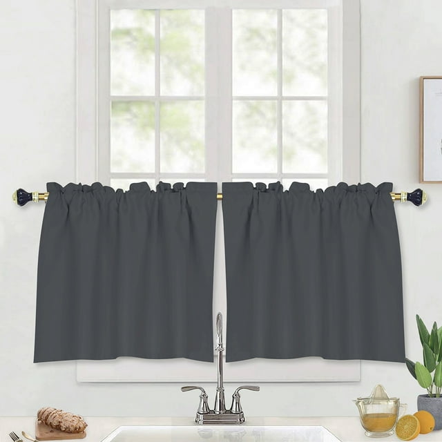 MAWCLOS Rideaux Protection UV Panneau de Rideau Court Épais Uni Occultant Isolé Thermiquement Poche pour Tringle Étage Luxe 7#Argent-Gris L:42"Xh:30 Pouces