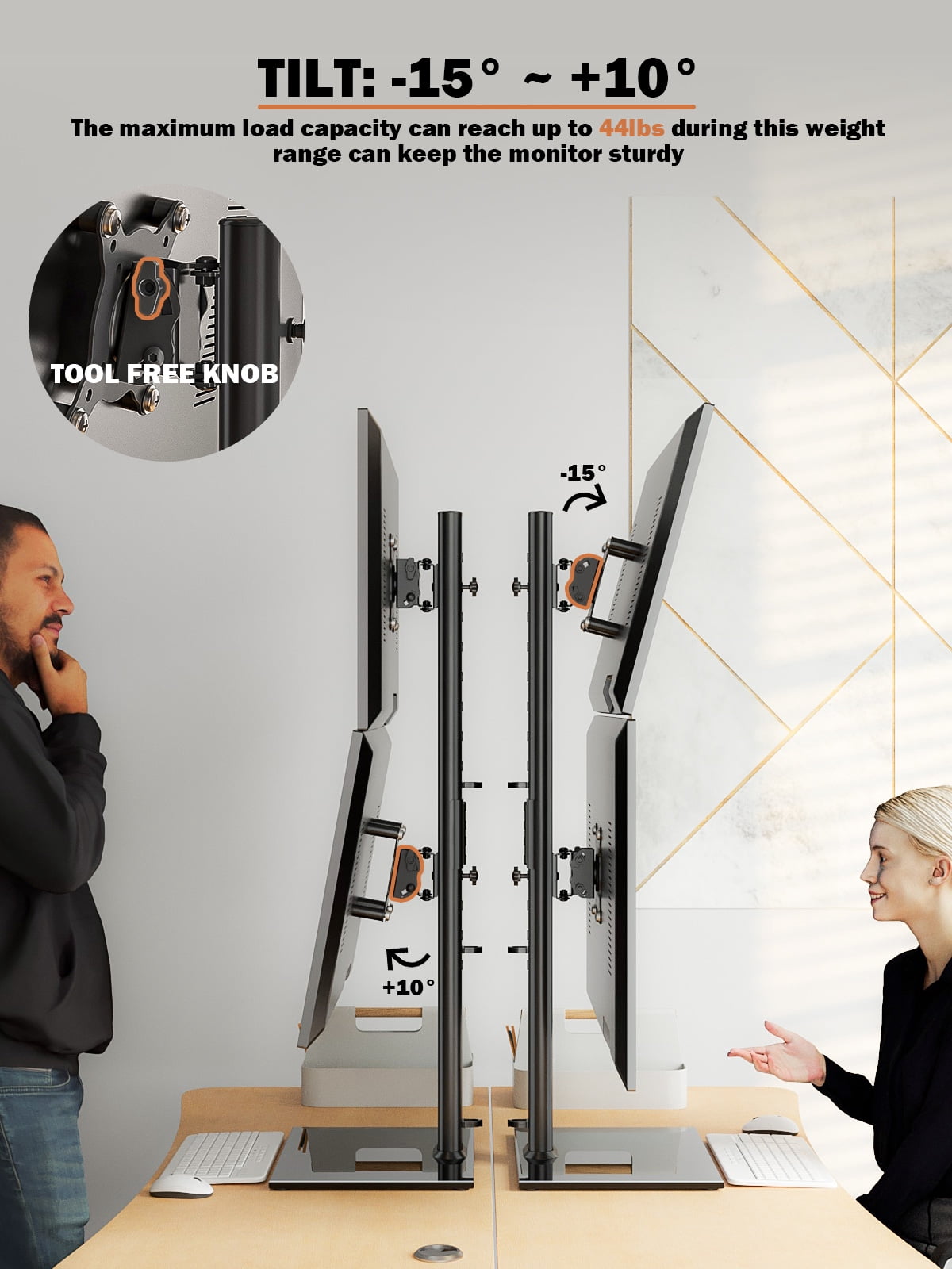 Hemudu HT05B002W Dual Freestanding Monitor Stand