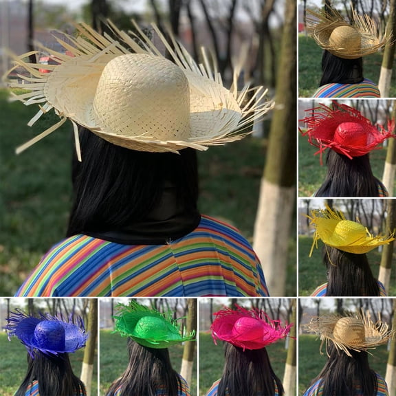 mdesiwst Straw Hat Summer Sun Protection Wide Brim Hand Woven Lightweight Breathable Design Beach Hat Headwear Accessory