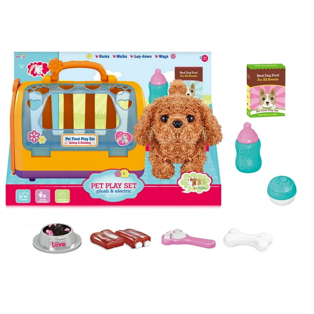 Set perro de peluche con alimentos y transportadora y efectos de sonido y movimientos Play Set HC120