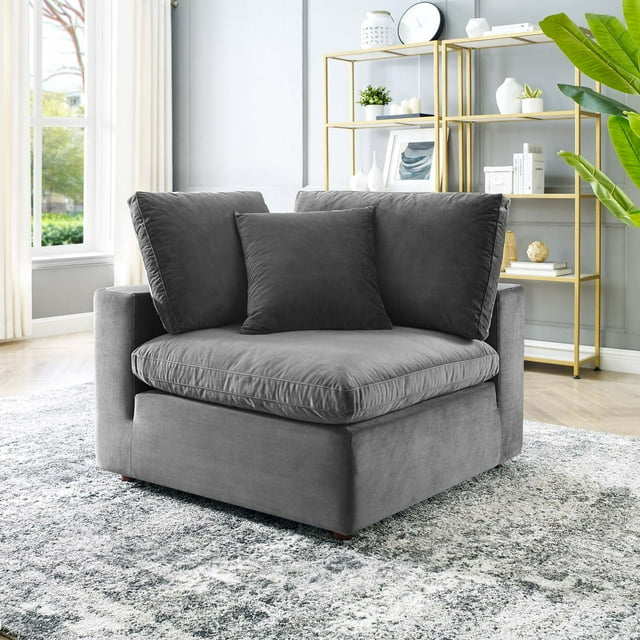 Modway Commix Down Filled Overstuffed Performance Velvet Corner Chair, Gray
