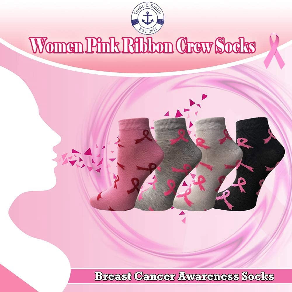 60 Pairs of Pink Ribbon Breast Cancer Awareness Ankle/Crew Socks for Women (Assorted Ankle)