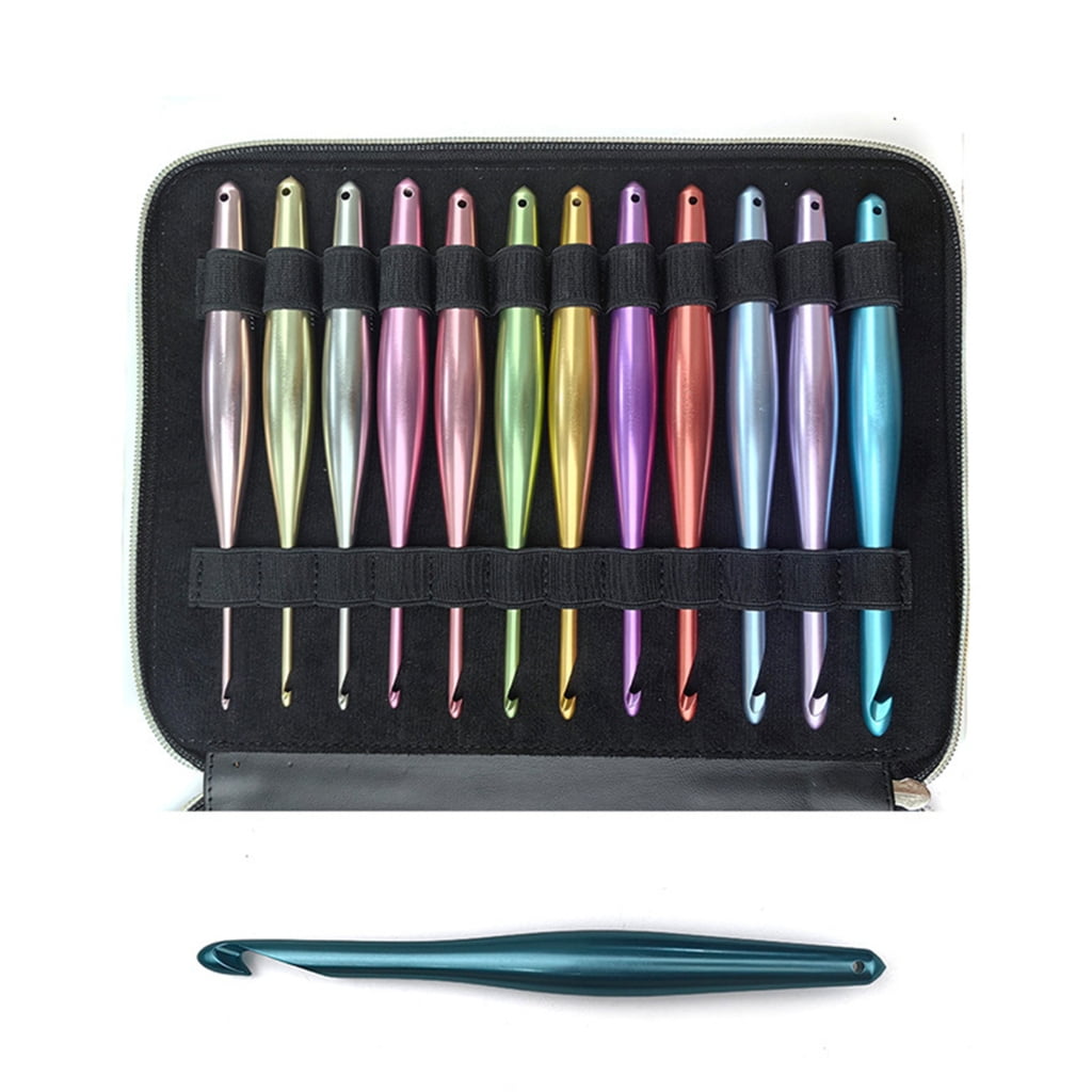 Sinyiin 12Pcs Ergonomic Aluminum Crochet Hook 3.0mm-10mm Crochet Needle Knitting Tool