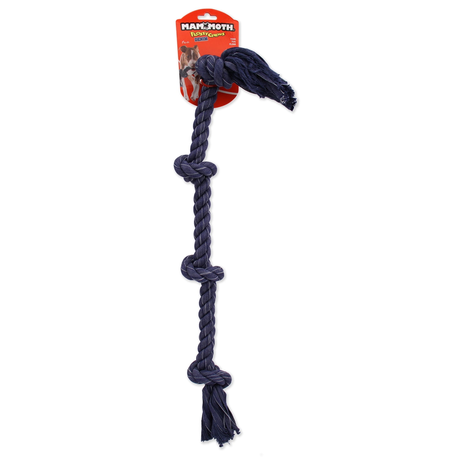 Mammoth Flossy Chews Cottonblend Denim 4 Knot Tug Rope Dog Toy , Large, 27"