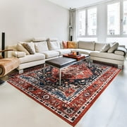TWINNIS Boho Area Rug Vintage Rug Anti-Slip Persian Carpet for Living Room Bedroom,Red ,4x6
