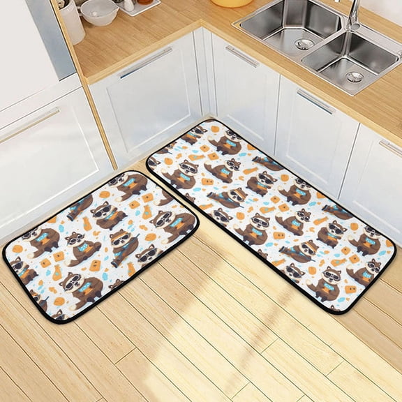 Dailycode 2 Pcs Kitchen Rug Set Non Slip Absorbent Soft Floor Mats for Kitchen Bathroom Raccoon with Sunglasses 19.7"x27.6" 19.7"x47.2"