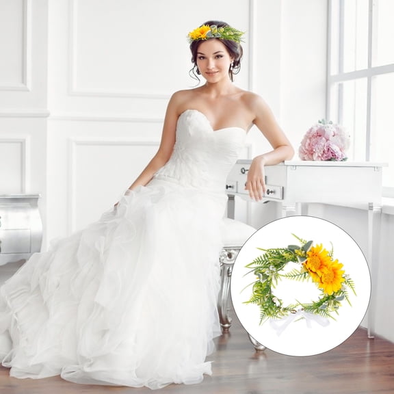 KONTONTY Floral Hairband Sunflower Headband for Bride Wedding Dress Accessories