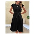 thumbnail image 6 of EASYBRA Pleated Midi Dress Solid Color Short Sleeve Casual Summer Dress Slim Fit Round Neck S–XXL, 6 of 6
