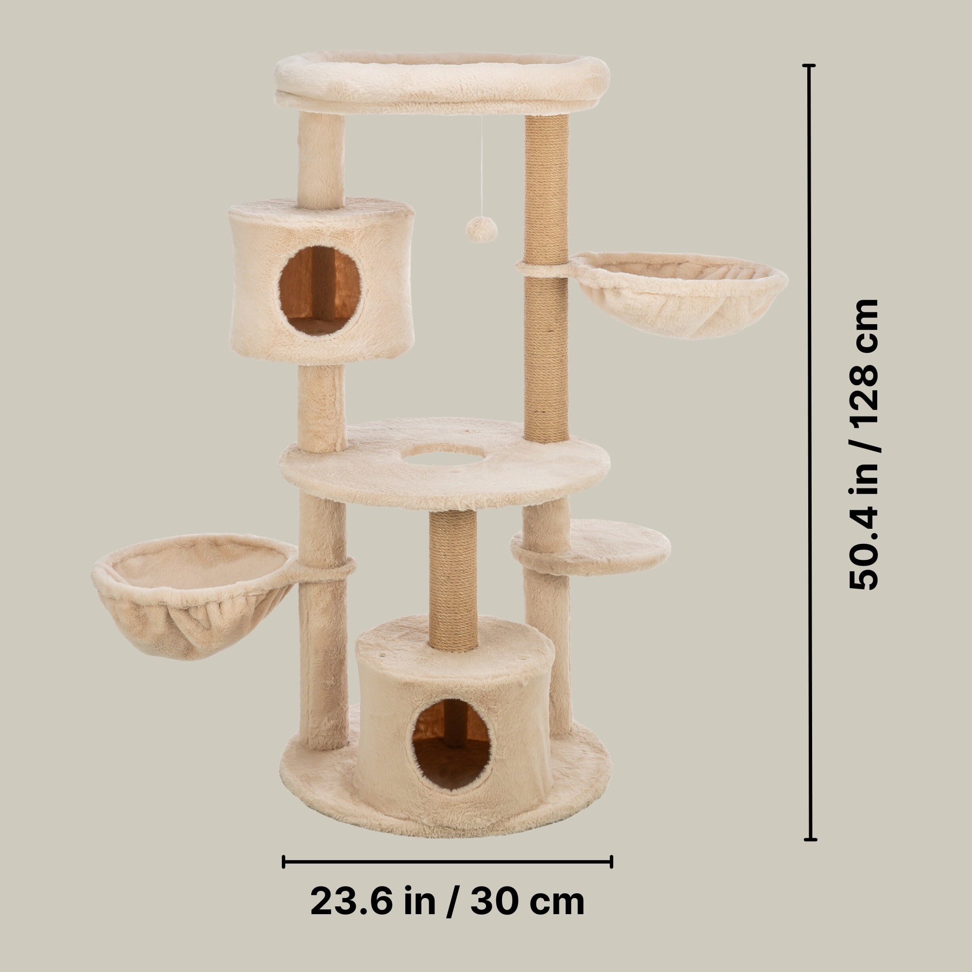 TRIXIE Anna Plush & Jute 50" Cat Tree Scratching Posts Condos Hammocks Perches Cat Toy, Beige
