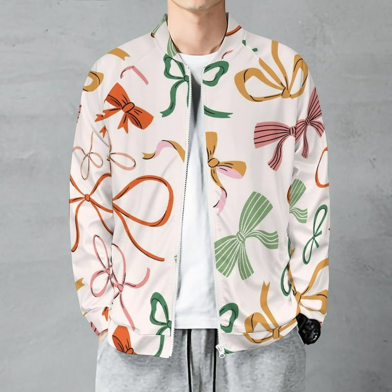 Lightweight Jacket for Men Colorful Bow Knots Casual Zip Up