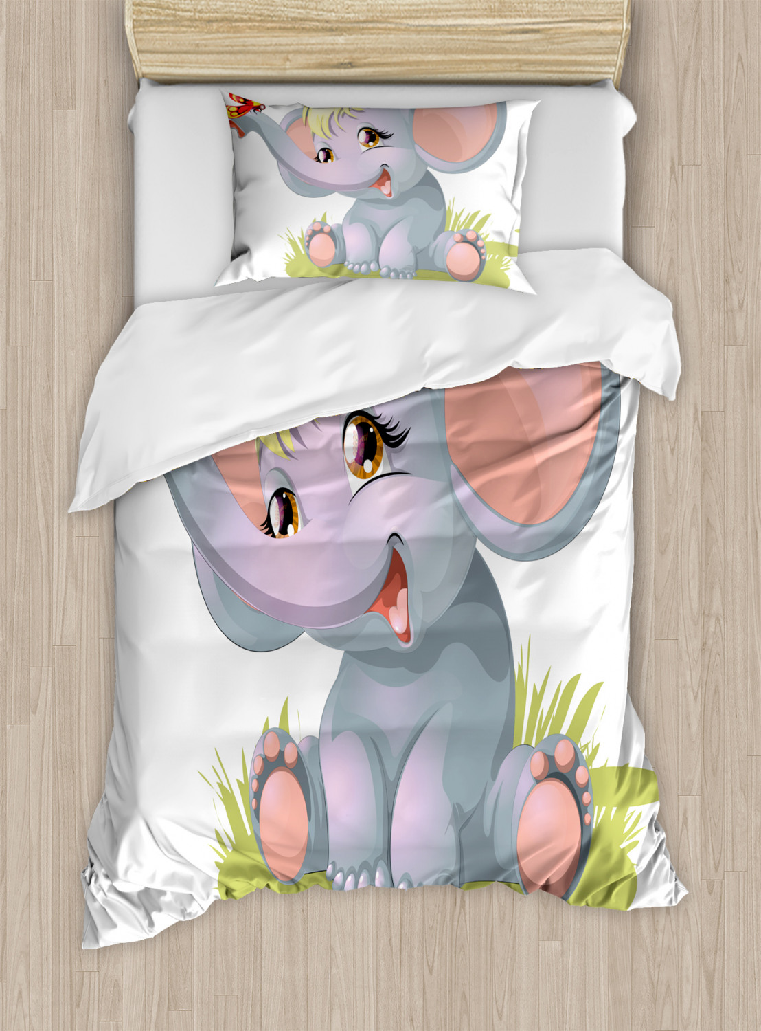 Elephant Nursery Duvet Cover Set, Newborn Animal Funny Mascot Puppet