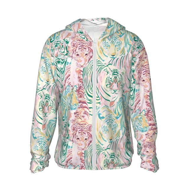 Fotbe Watercolor Tiger Chaqueta con Protección Solar UPF 50+ para Hombre y Mujer, Camisa con Capucha y Bolsillos-3X-Large