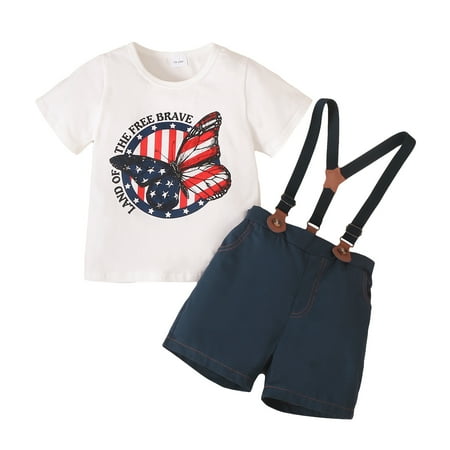 

Kucnuzki 4T Toddler Boy Summer Outfits Shorts Sets 5T Short Sleeve Independence Day The Stars And The Stripes Prints T-shirt Tops Cozy Ordinary Shorts 2PCS Set White