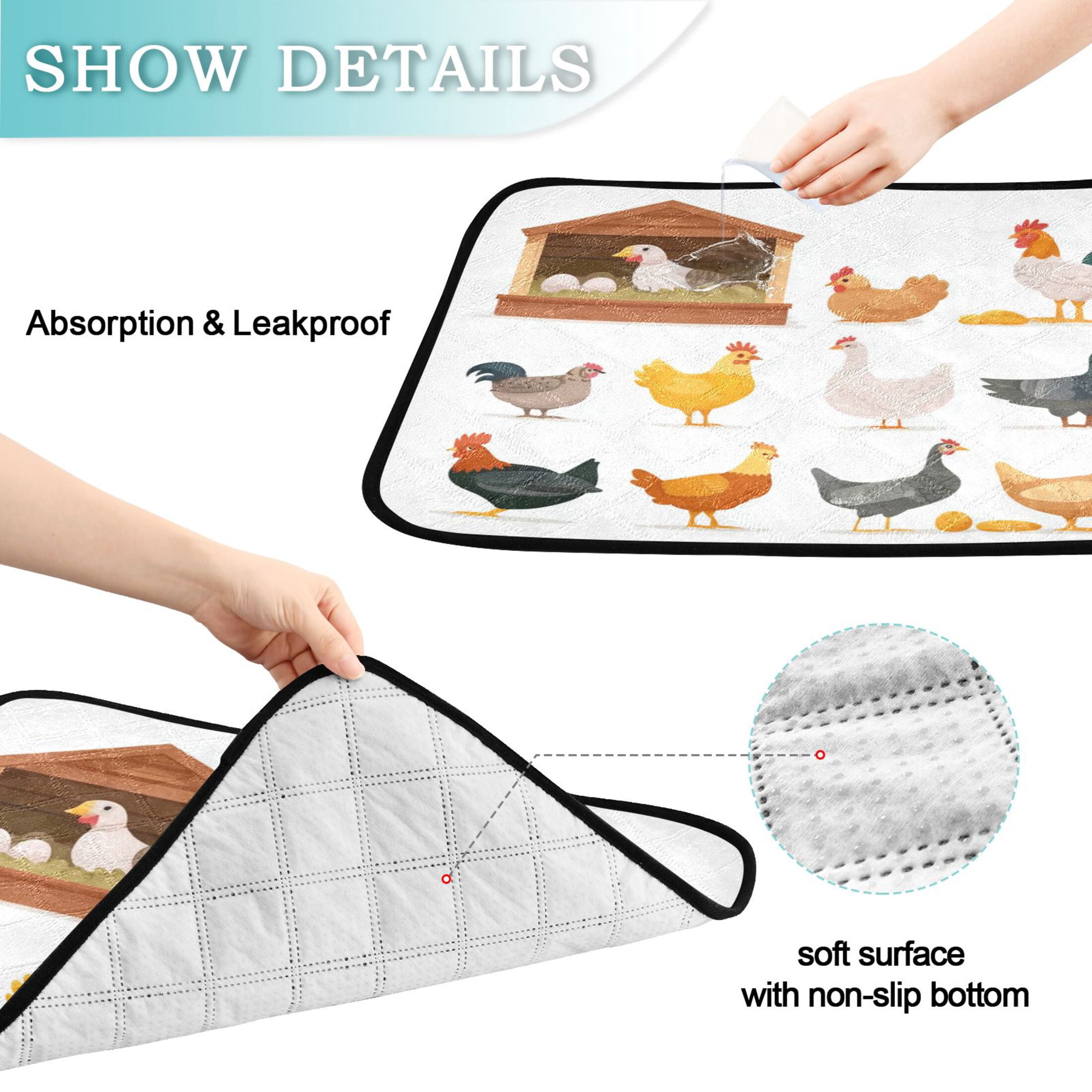 IAUYY Washable Pee Pads for Dogs Smallx3 Absorbent and Leak-Proof Non-Slip Reusable Puppy Pee Pads for Dogs Applicable to Playpen Potty Crate in The Chicken Coop