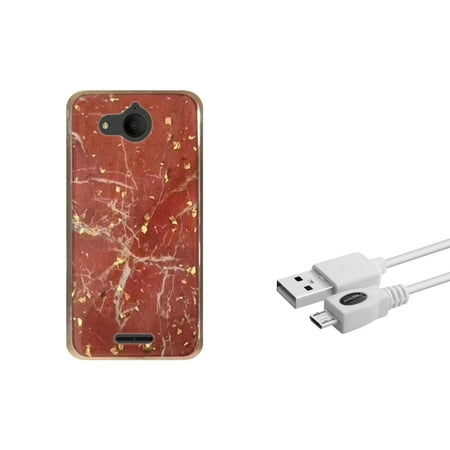 Red Micro Case Insten Marble Glitter PC/TPU Rubber Case Cover For Alcatel Tetra - Red (Bundle with Micro USB cable) ()
