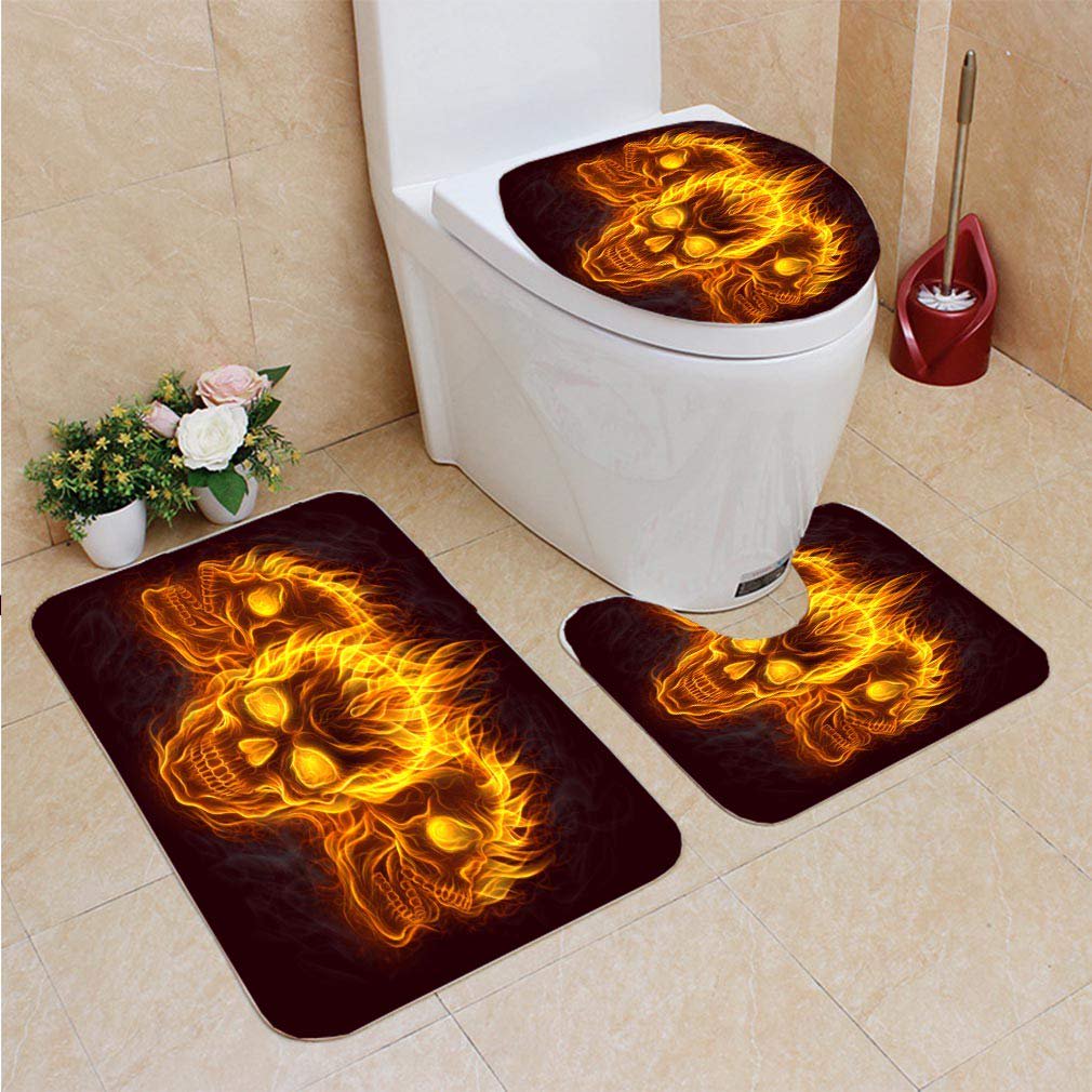 Xddja Three Fire Skulls 3 Piece Bathroom Rugs Set Bath Rug Contour Mat And Toilet Lid Cover Walmart Canada