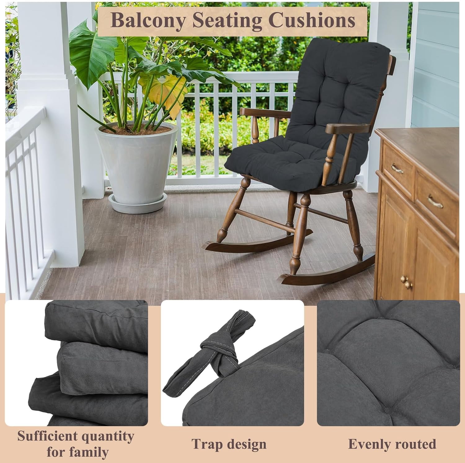 4 Sets Outdoor Patio Chair Cushions Seat High Back Tufted Pillow Replacement Rocking Chair Cushions Pads for Patio Summer Seasonal Indoor Home Office (Dark Gray)
