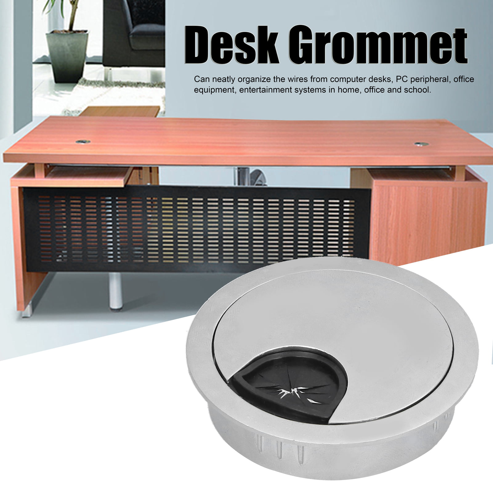 School for Office Table Computer Desk PC Peripheral Desk Grommets Durable Easy to Install 53 Brushed Alloy Wire Box Desk Hole Cover 