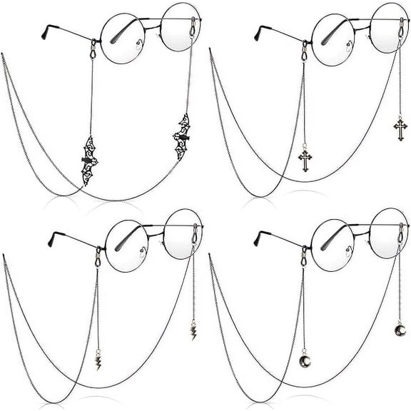 4Pcs Glasses Chains for Women Kawaii Black Goth Bat Moon Pendant Eyeglass Strap Holder Halloween Lanyards Retainer