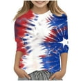 thumbnail image 2 of BRGZLK Kids Independence Day Patriotic Top USA Flag Printed 3/4 Sleeve Round Neck Pullover Bottoming Shirt For Middle And Large Children's Boys And Girls Multicolor 11-12 Years, 2 of 5