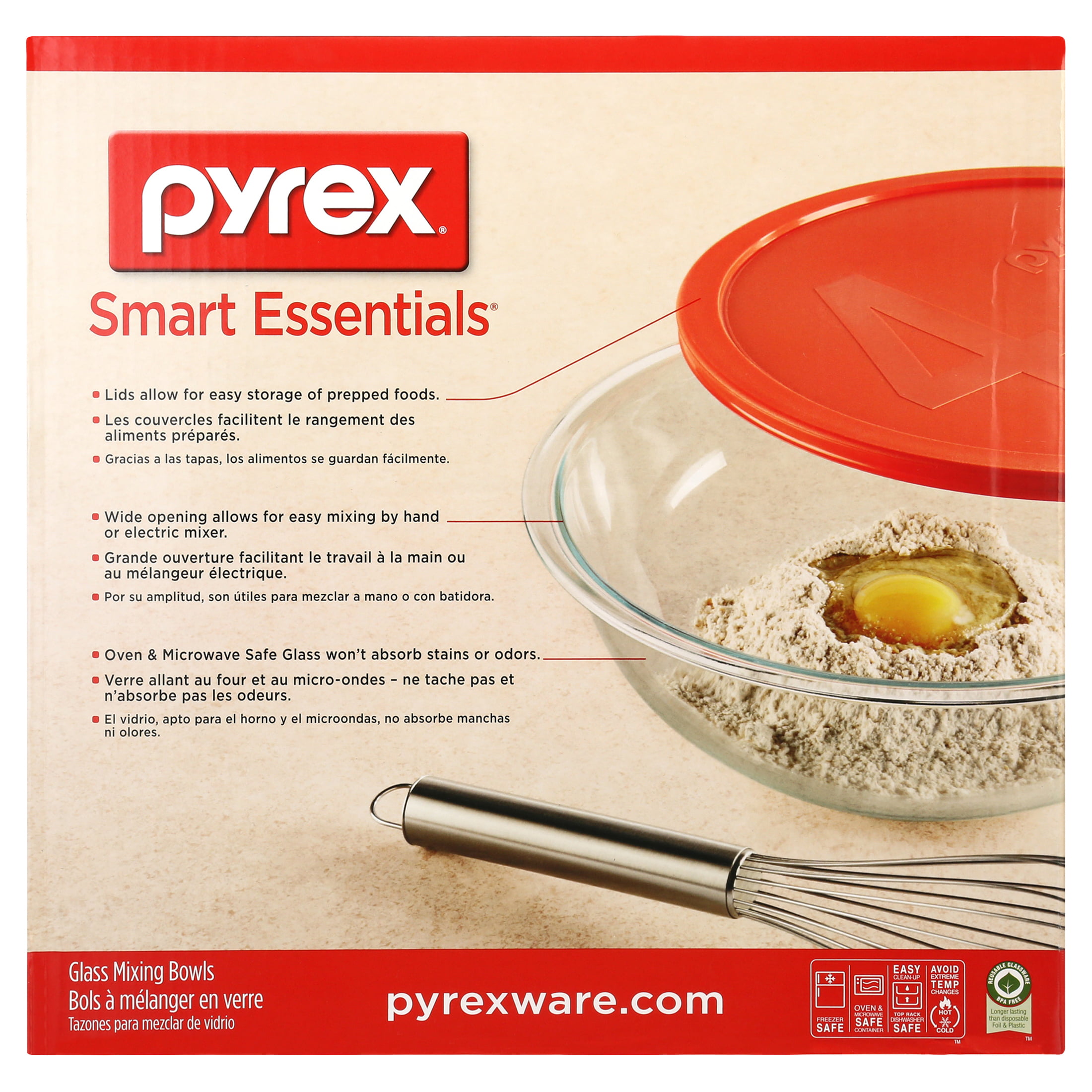 Pyrex Smart Essentials 6-Piece Mixing Bowl Set, Assorted