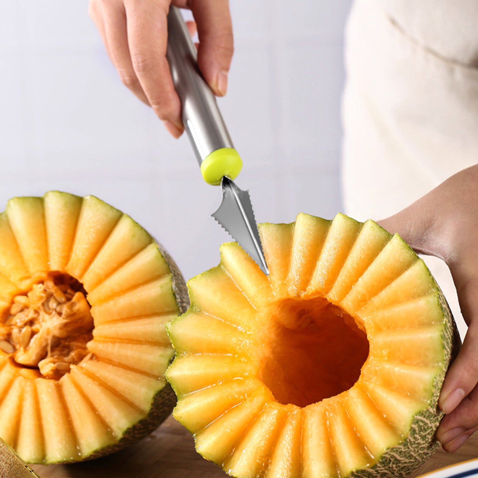 Shop for 3 in 1 Melon Baller Scoop + Fruit Peeler + Carving Knife for  Fruits Ice Cream Cookie Dough Butter Stainless Steel Kitchen Gadget Tool at  Wholesale Price on