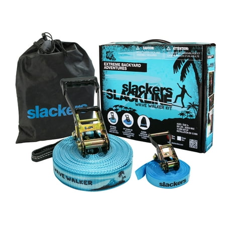 Slackline Kit - Slackers 50' Wave Slackline Walker Kit, Blue