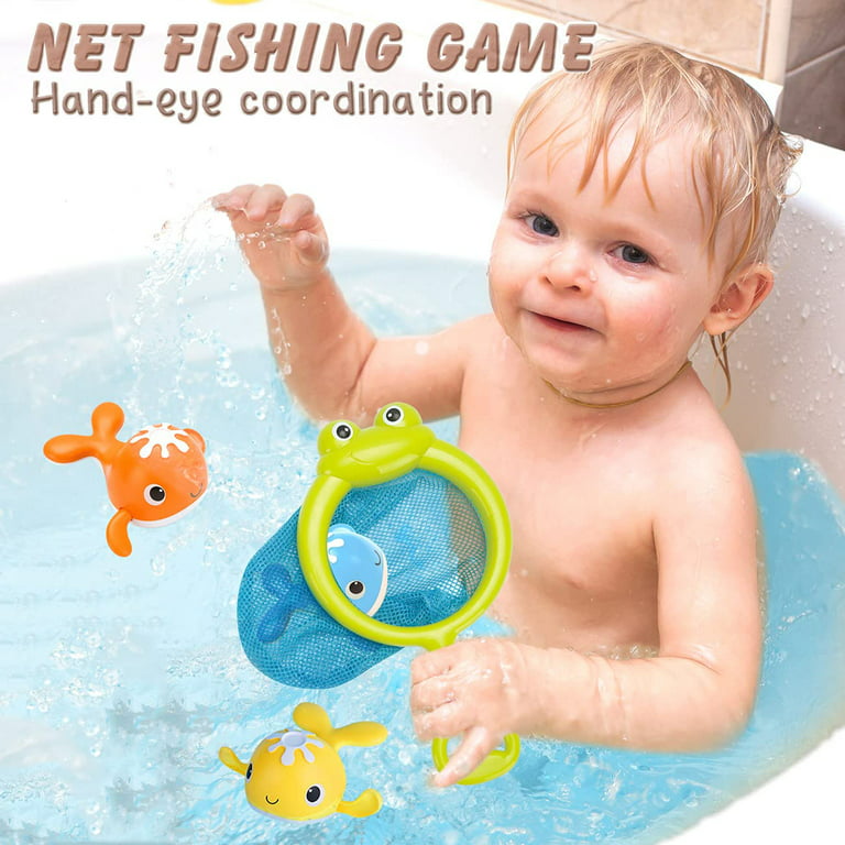 4pcs/set Magnet Baby Bath Fishing Toys - Wind Up Swimming Whale Bathtub Toy Fishing Game, Water Bath Play Set with Fishing Rod and Net for 3 4 5 6