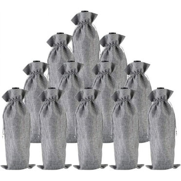 JUMRHFAN 12PCS Wine Bags, Reusable Wine Bottle Gift Bags with Drawstring, Cheers Wine Bags for Christmas Wedding Birthday (Gray)