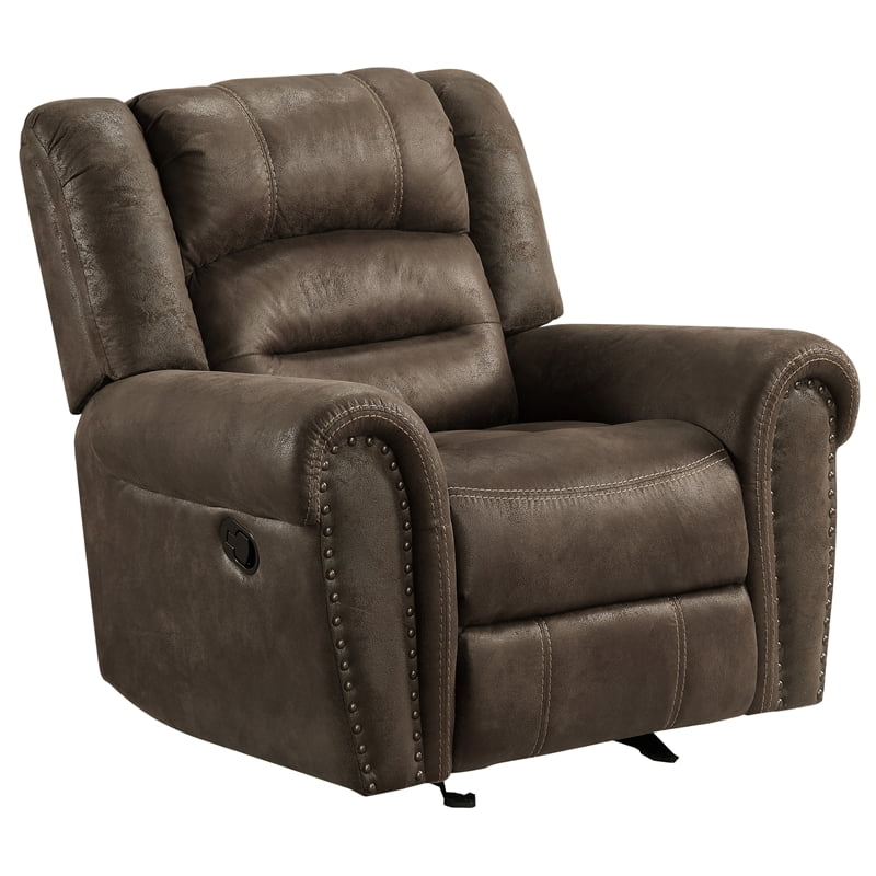 Pemberly Row 43.5" Polished Microfiber Glider Reclining Chair in Brown