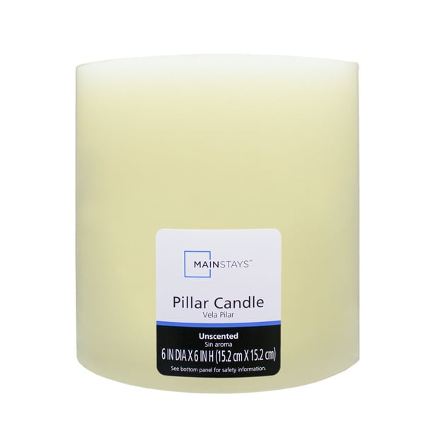 Mainstays Unscented Pillar Holiday Candle, 6x6 inches, Ivory (3Wick
