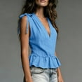 thumbnail image 4 of HongQid Women's Tie-Shoulder Ruffle Peplum Blouse Summer Sleeveless V Neck Linen Blend Tank Tops, 4 of 6