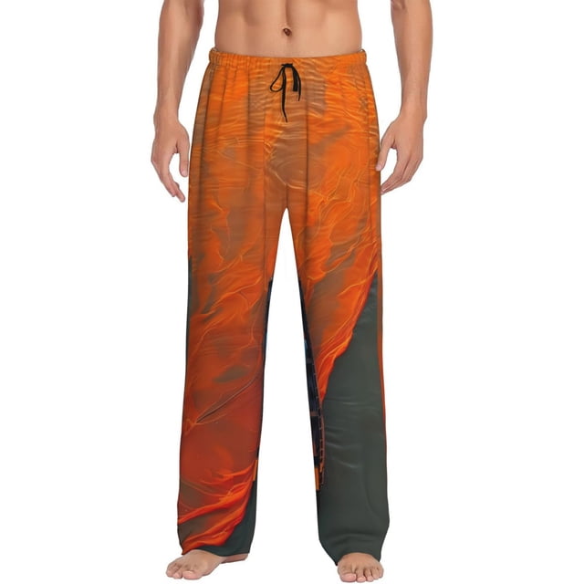 Fotbe Orange Net Fishing Boat Pantalones de Pijama para Hombre, Pantalones de Dormir, Pantalones de Casa con Cintura Ajustable y Bolsillos-X-Large