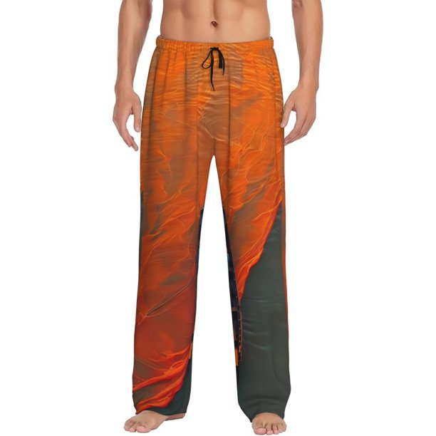 Fotbe Orange Net Fishing Boat Pantalones de Pijama para Hombre, Pantalones de Dormir, Pantalones de Casa con Cintura Ajustable y Bolsillos-X-Large