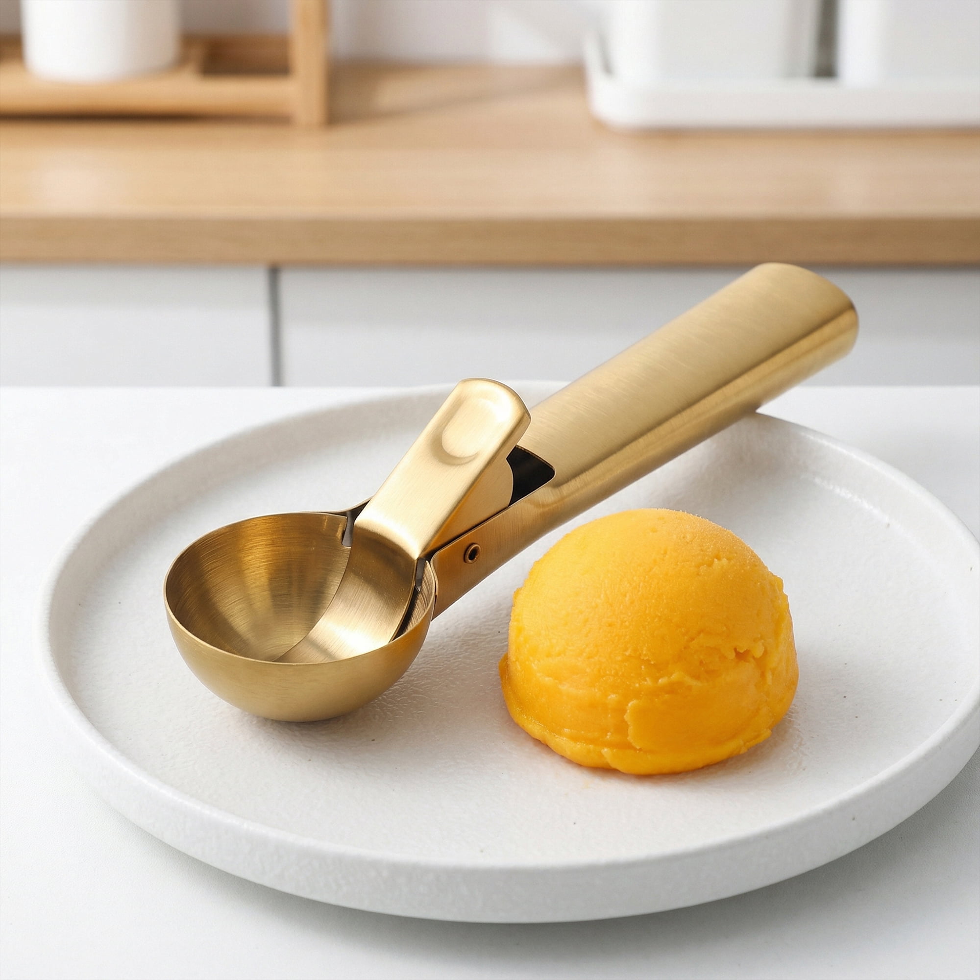 Unique Bargains Stainless Steel Ice Cream Scoop with Durable Handle Gold 7.2in