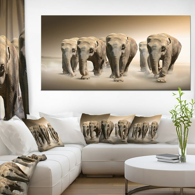 Walking Herd of Elephants - Animal Canvas Wall Art