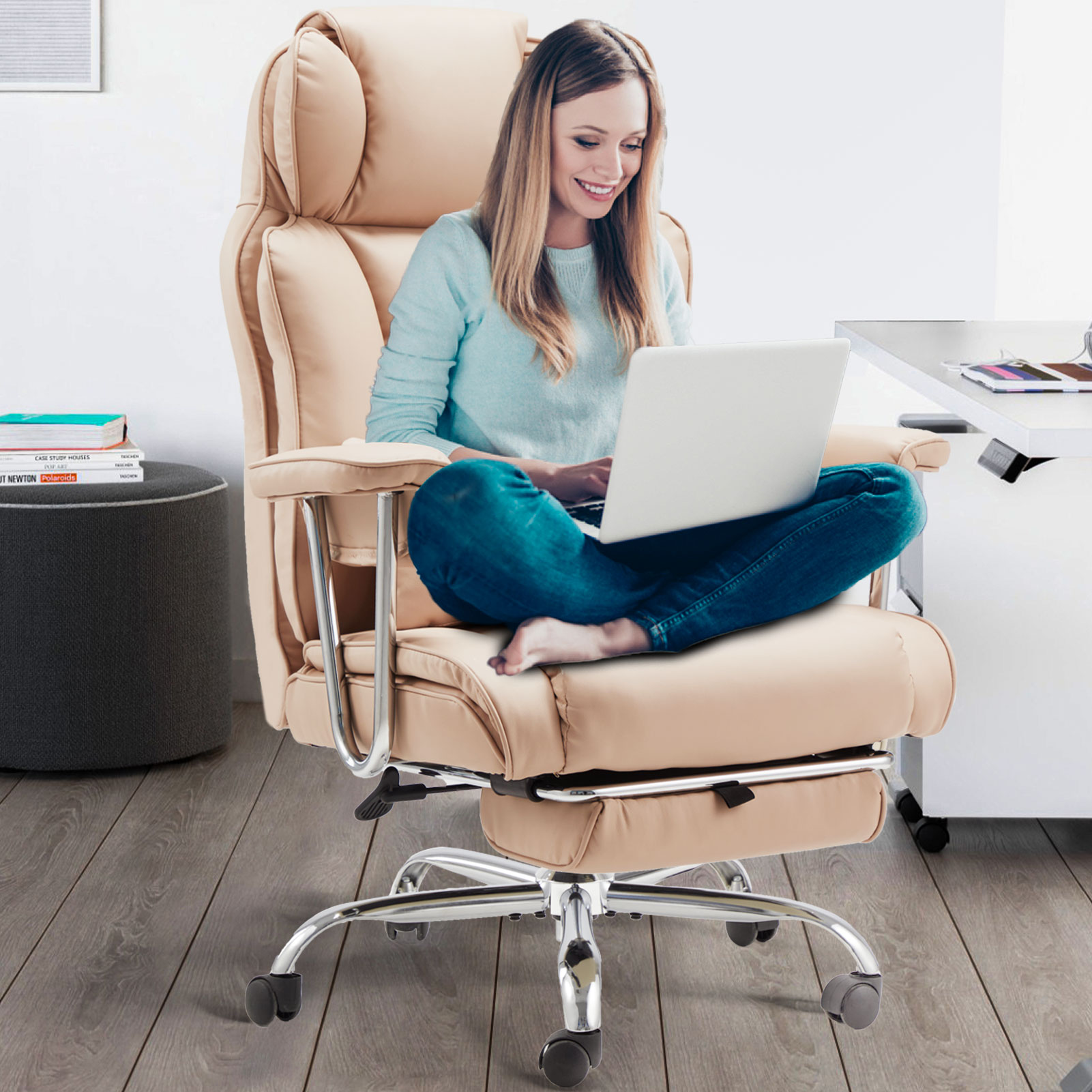 zzw Big and Tall Executive Office Chair, Reclining with Footrest, Adjustable High Back Ergonomic Leather Chair, 400lb Capacity