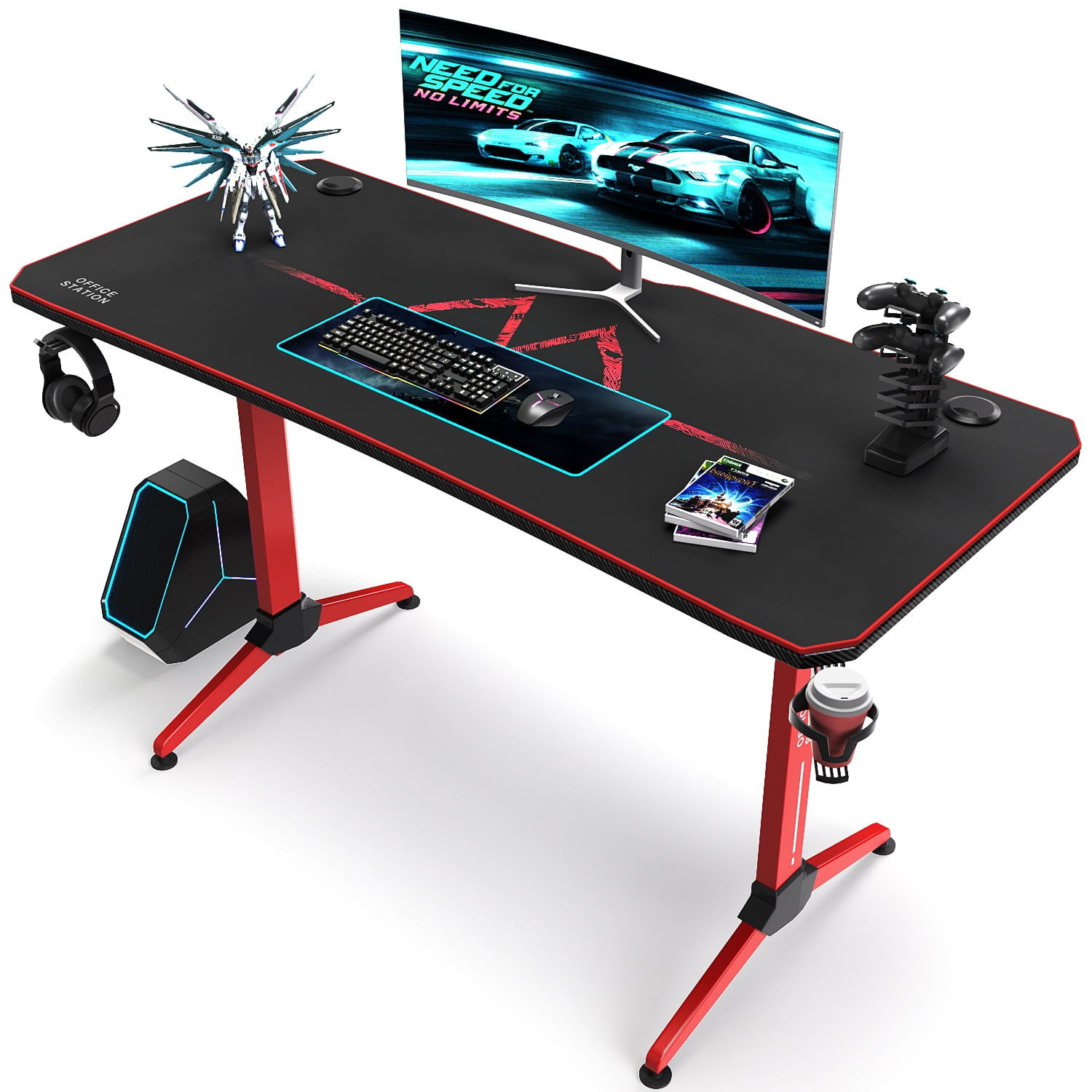 Details about   Ergonomic Gaming Computer Office Desk Gamer Table With Cup Holder Headphone US 