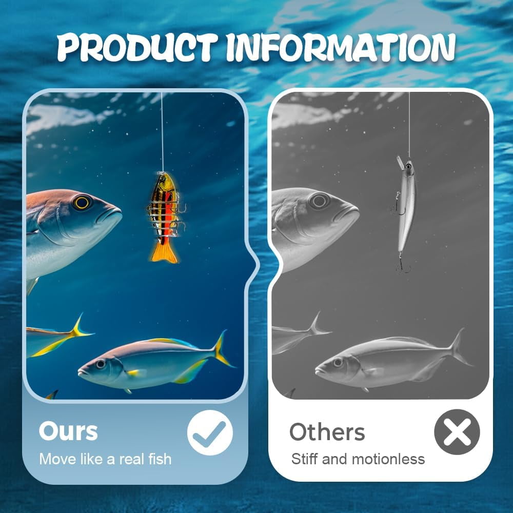 Upgraded Swimming Bait,Fishing Lure Kit Topwater Bass Lures Fishing Lures Slow Sinking Swimming Lures Multi Jointed Swimbait Lifelike Hard Bait Trout Perch