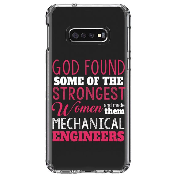 DistinctInk Clear Shockproof Hybrid Case for Samsung Galaxy S10e (5.8" Screen) - TPU Bumper Acrylic Back Tempered Glass Screen Protector - Strongest Women are Mechanical Engineers