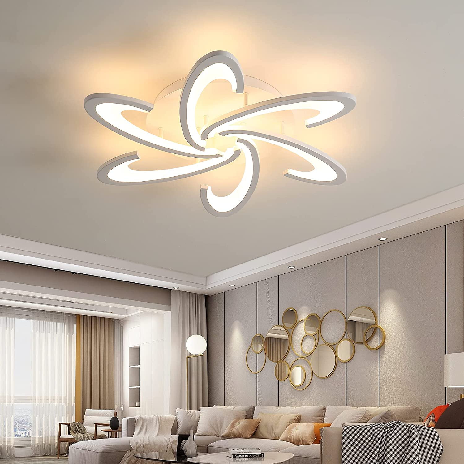 Modern Chandelier LED Acrylic Ceiling Light w/ Remote Control Flush Mount Lamp 