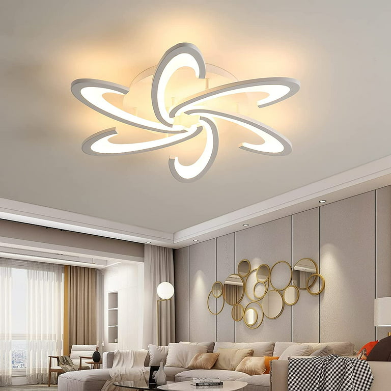 SINGES 6 Heads Modern Dimmable Ceiling Chandelier Remote Control Windmill Shape Acrylic Flush Mount Lighting Fixture 3 Dimmable Indoor Ceiling Lights for Living Room Bedroom Walmart.com