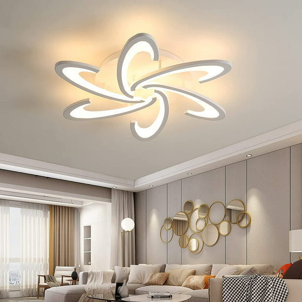 Singes 6 Heads Modern Dimmable Led Ceiling Chandelier Remote Control Windmill Shape Acrylic Flush Mount Lighting Fixture 3 Color Indoor Lights For Living Room Bedroom Com - Modern Led Ceiling Chandelier Lights