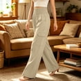 thumbnail image 5 of Horkkom Cargo Pants Women Solid Color High Waisted Wide Leg Pants Lightweight Casual Workout Hiking Pants with Pockets L, 5 of 7